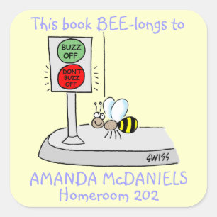 Pegatina Cuadrada Un Personalizado Abeja Este Libro Pertenece A Las