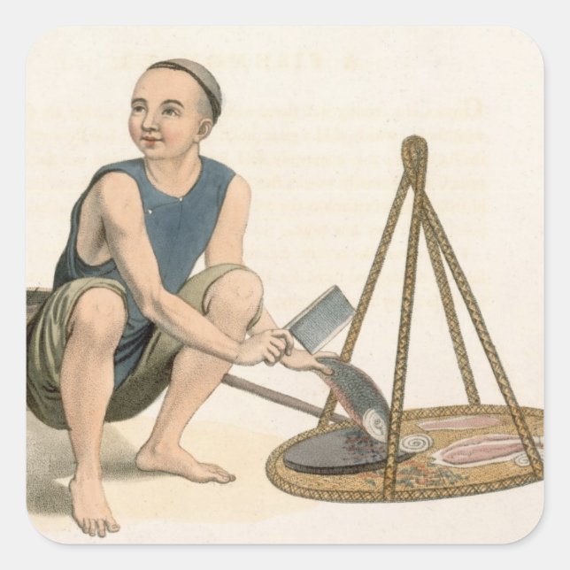 Pegatina Cuadrada Un pescador, plato 39 de 'Los disfraces de China' (Anverso)