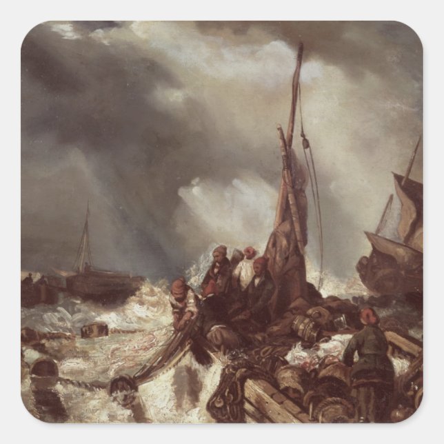 Pegatina Cuadrada Un pescador volando en la red, 1868 (Anverso)