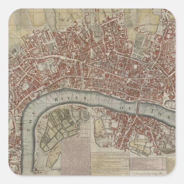 Pegatina Cuadrada Un plan nuevo y exacto de las ciudades de Londres  (Anverso)