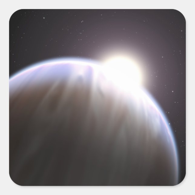 Pegatina Cuadrada Un planeta extrasolar con su estrella matriz (Anverso)
