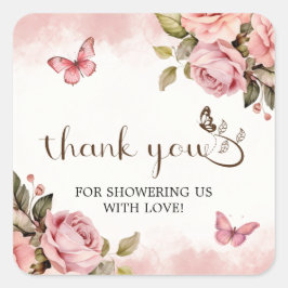 Pegatina Cuadrada Un poco de mariposa en Baby Shower gracias