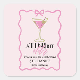 Pegatina Cuadrada Un poquito más viejo Martini lindo borde rosa cump