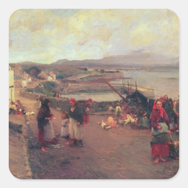 Pegatina Cuadrada Un Pueblo Connemara - El Camino Al Puerto, 1898 (Anverso)