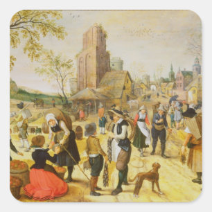 Pegatina Cuadrada Un pueblo Kermesse