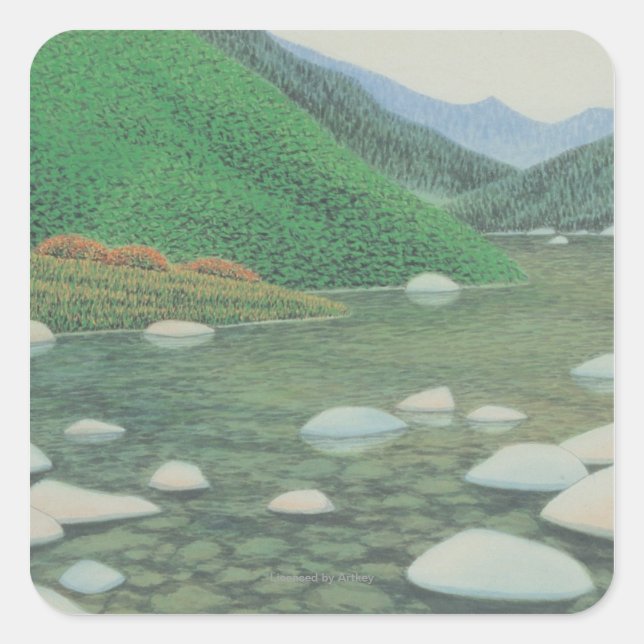 Pegatina Cuadrada Un rincón silencioso en las montañas (Anverso)
