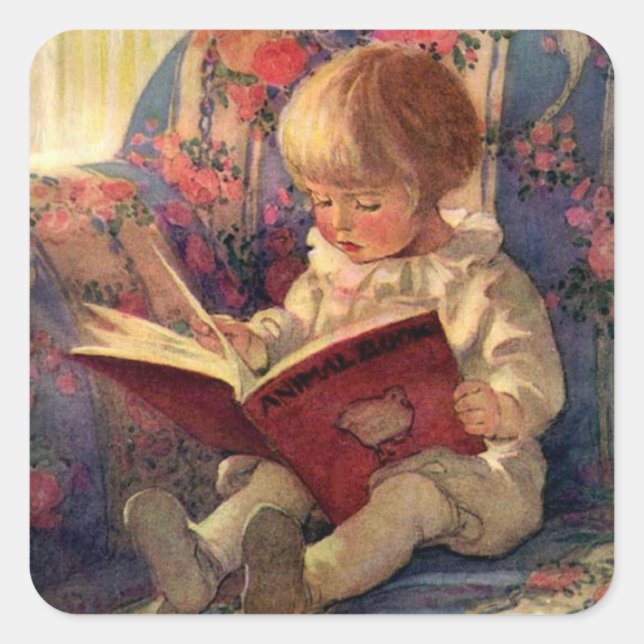 Pegatina Cuadrada “Un rincón tranquilo” de Jessie Willcox Smith (Anverso)