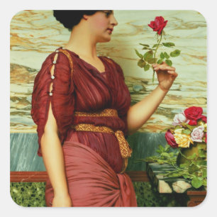 Pegatina Cuadrada Un rosa rojo, rojo