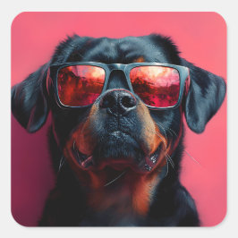 Pegatina Cuadrada Un rottweiler genial con gafas de sol
