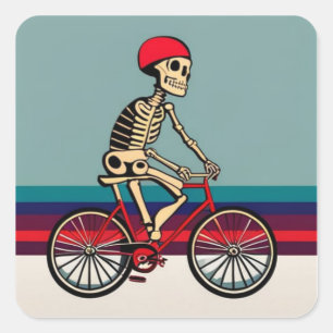 Pegatina Cuadrada Un Skeleton En Bicicleta