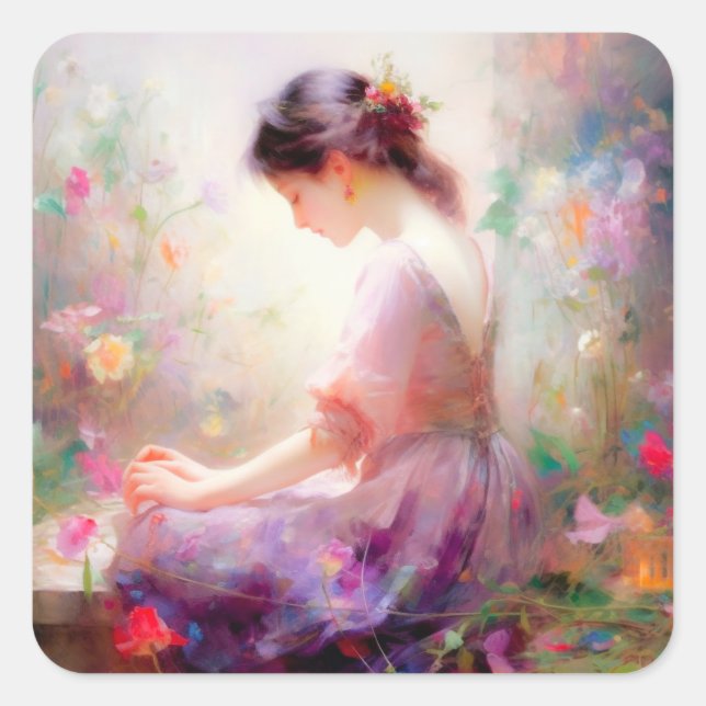 Pegatina Cuadrada Un sueño de Dios de flores (Anverso)