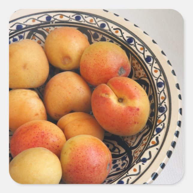 Pegatina Cuadrada Un tazón de los Apricots mediterráneos 2 (Anverso)