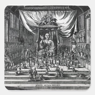Pegatina Cuadrada Un templo budista, un ilustracion