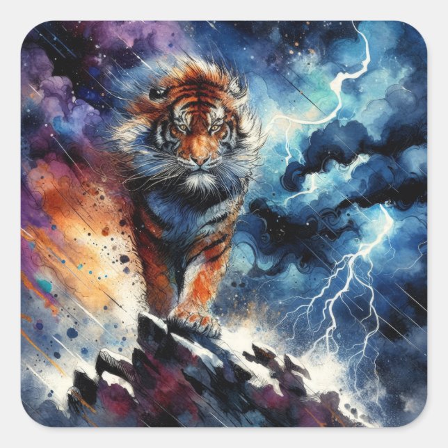 Pegatina Cuadrada Un tigre majestuoso (Anverso)