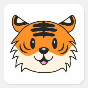 Pegatina Cuadrada Un tigre Personalizado sonriente y agudo