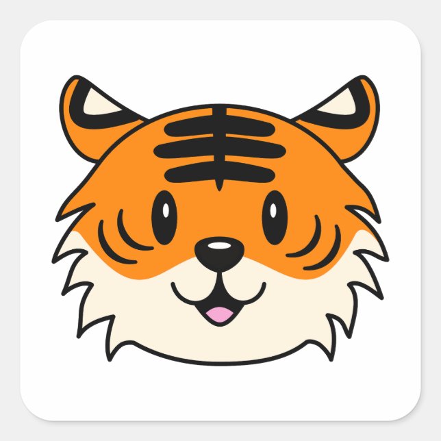 Pegatina Cuadrada Un tigre Personalizado sonriente y agudo (Anverso)
