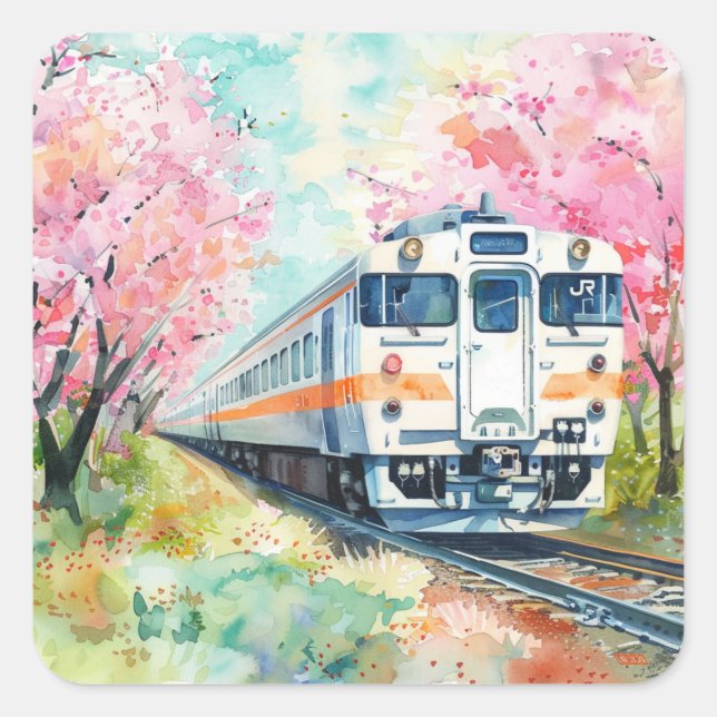 Pegatina Cuadrada Un tren en primavera (Anverso)