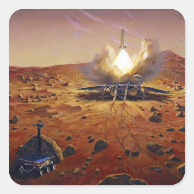 Pegatina Cuadrada Un vehículo en ascenso de Marte (Anverso)