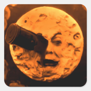 Pegatina Cuadrada Un viaje a la luna (sepia de la naranja de sangre)