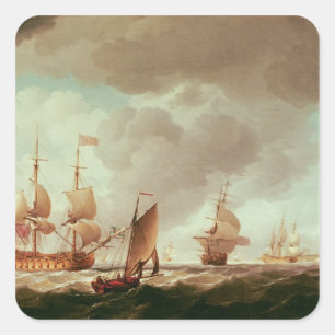 Pegatina Cuadrada Un Vice-Almirante Inglés de Rojo y su