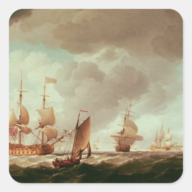 Pegatina Cuadrada Un Vice-Almirante Inglés de Rojo y su (Anverso)