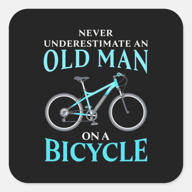 Pegatina Cuadrada Un Viejo En Bicicleta (Anverso)