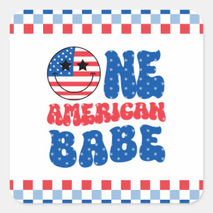 Pegatina Cuadrada Una Bebé Americana Cumpleaños 4 de Julio 1er Cumpl