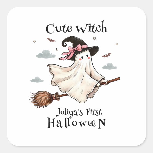 Pegatina Cuadrada Una bruja simple y elegante primero de Halloween (Anverso)