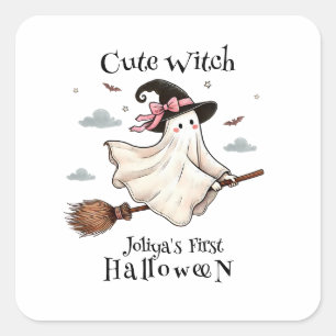 Pegatina Cuadrada Una bruja simple y elegante primero de Halloween