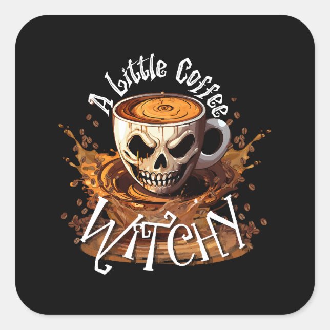 Pegatina Cuadrada Una brujita de café (Anverso)