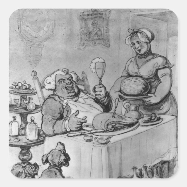 Pegatina Cuadrada Una Buena Comida, (Anverso)