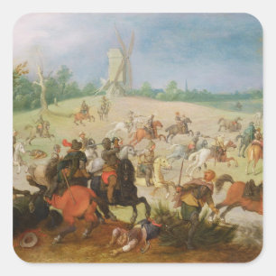 Pegatina Cuadrada Una caballería lucha