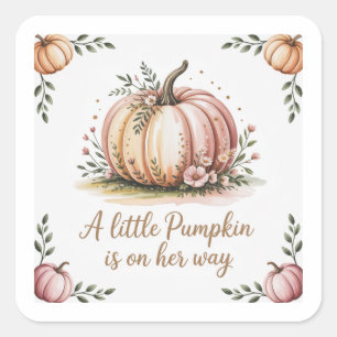 Pegatina Cuadrada Una Calabaza En Camino De Baby Shower