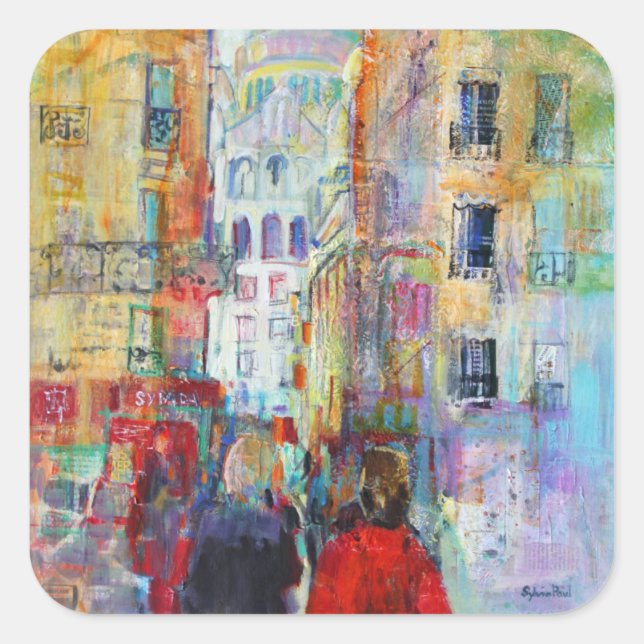 Pegatina Cuadrada Una caminata nocturna por el Sacre Coeur (Anverso)