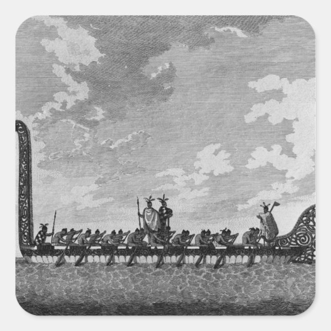 Pegatina Cuadrada Una canoa de guerra de Nueva Zelanda (Anverso)