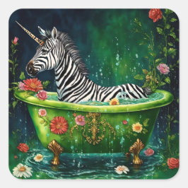 Pegatina Cuadrada Una cebra de Unicornio divertida en una bañera