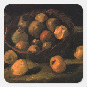Pegatina Cuadrada Una cesta de manzanas por Vincent van Gogh