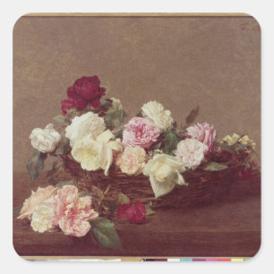 Pegatina Cuadrada Una cesta de Rosas, 1890