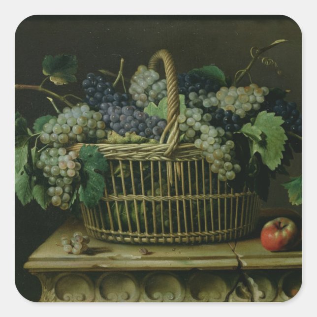 Pegatina Cuadrada Una cesta de uvas (Anverso)