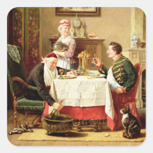 Pegatina Cuadrada Una Comida Satisfactoria, 1883 (aceite sobre lienz