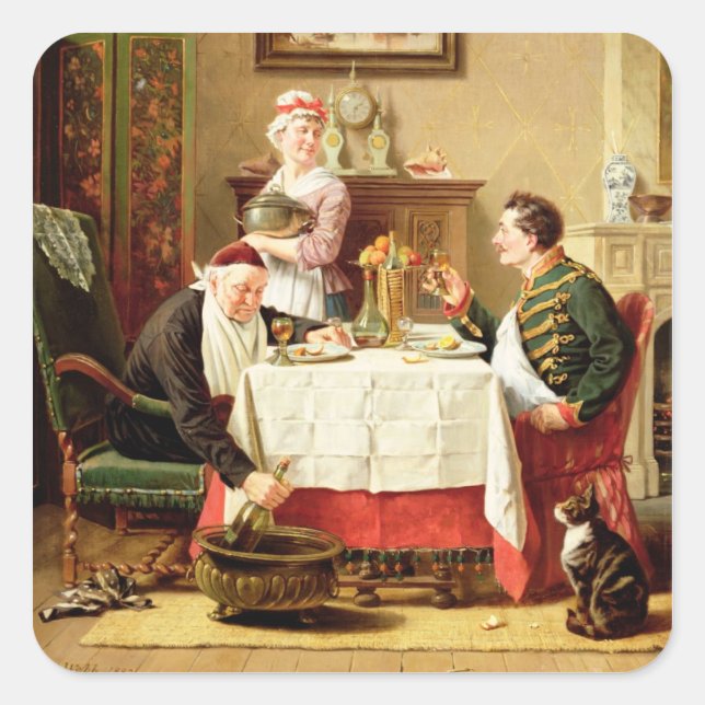 Pegatina Cuadrada Una Comida Satisfactoria, 1883 (aceite sobre lienz (Anverso)