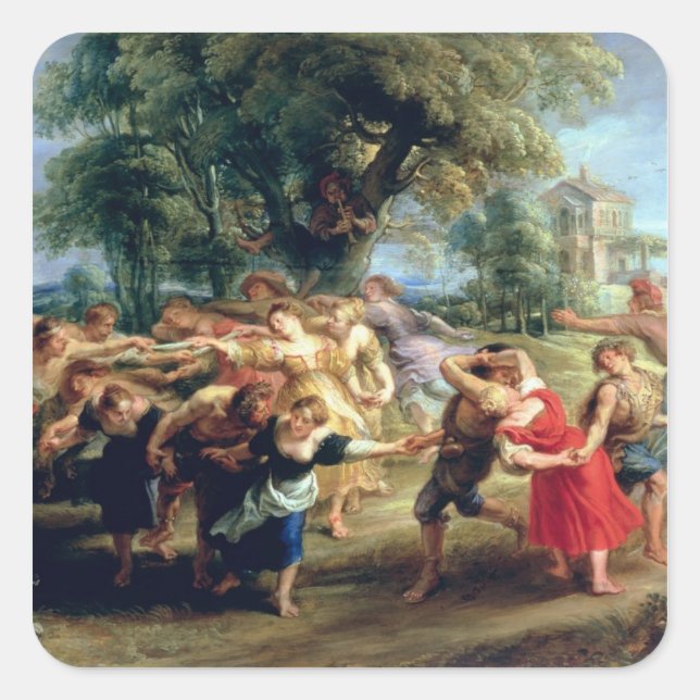 Pegatina Cuadrada Una danza campesina, 1636-40 (Anverso)
