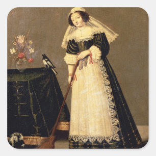 Pegatina Cuadrada Una doncella con una habitación