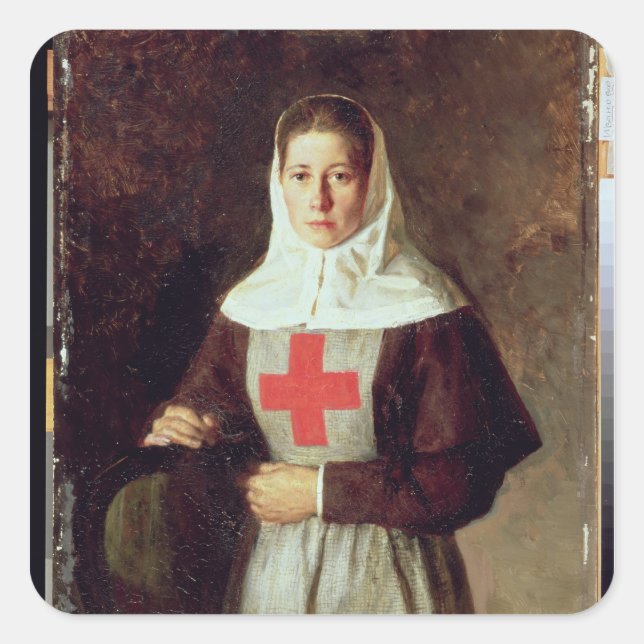 Pegatina Cuadrada Una enfermera, 1886 (Anverso)