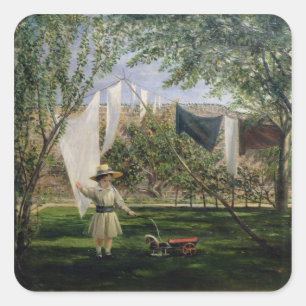 Pegatina Cuadrada Una escena del jardín, con un muchacho