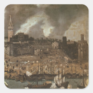 Pegatina Cuadrada Una expedición que sale de Sevilla para