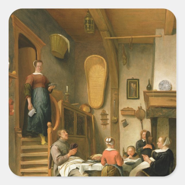 Pegatina Cuadrada Una familia diciendo gracia (Anverso)