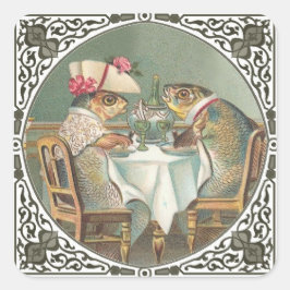 Pegatina Cuadrada Una fecha a pescado