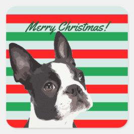 Pegatina Cuadrada Una Feliz Navidad Boston Terrier