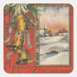 Pegatina Cuadrada "Una Feliz Navidad" con las campanas